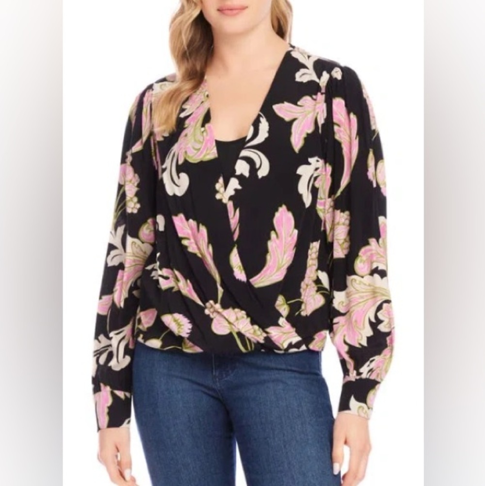 KAREN KANE Floral Drape Front Top Size 2X